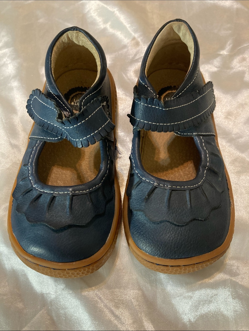 Livie & Luca Navy Mary Jane Shoes with Tan Sole